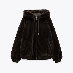Zara Chocolate Brown Reversible Faux Fur Hooded Jacket